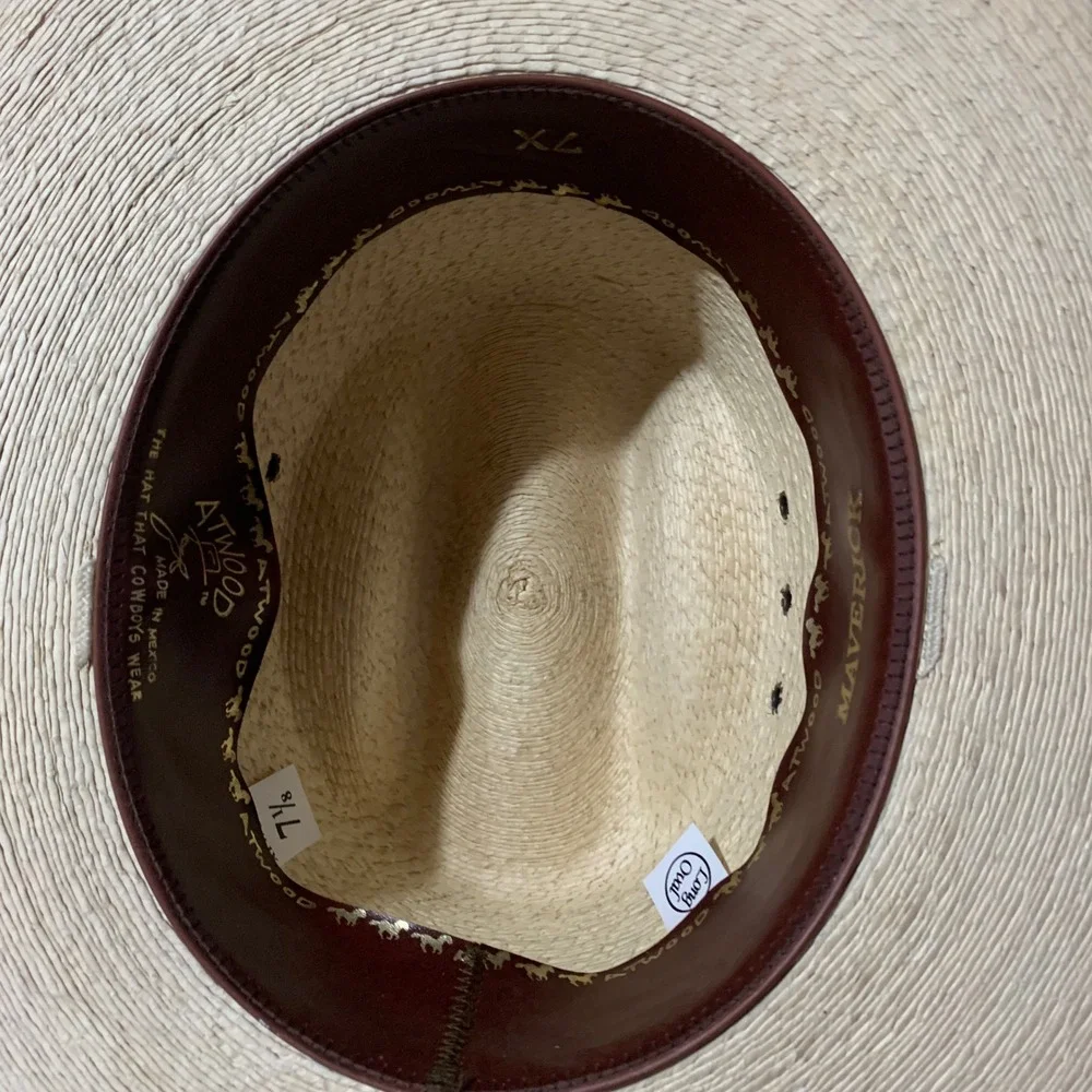 Atwood 7X Palm Leaf Straw Cowboy Hat Tan Long Oval Western 7 1/8 Made in Mexico